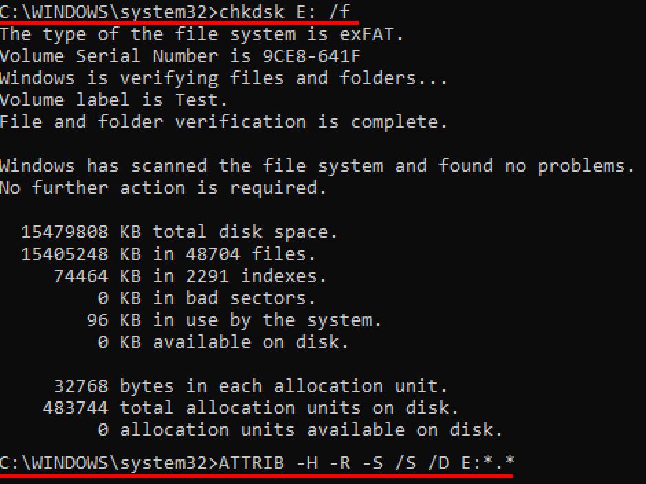 recuperar datos perdidos de memorias USB con CMD
