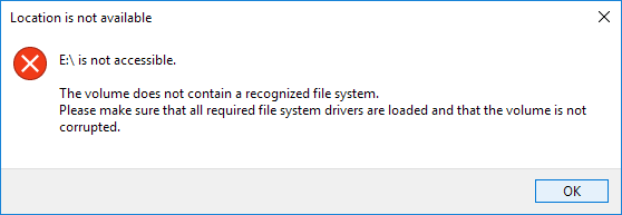 Este volume não contém um sistema de ficheiros reconhecido