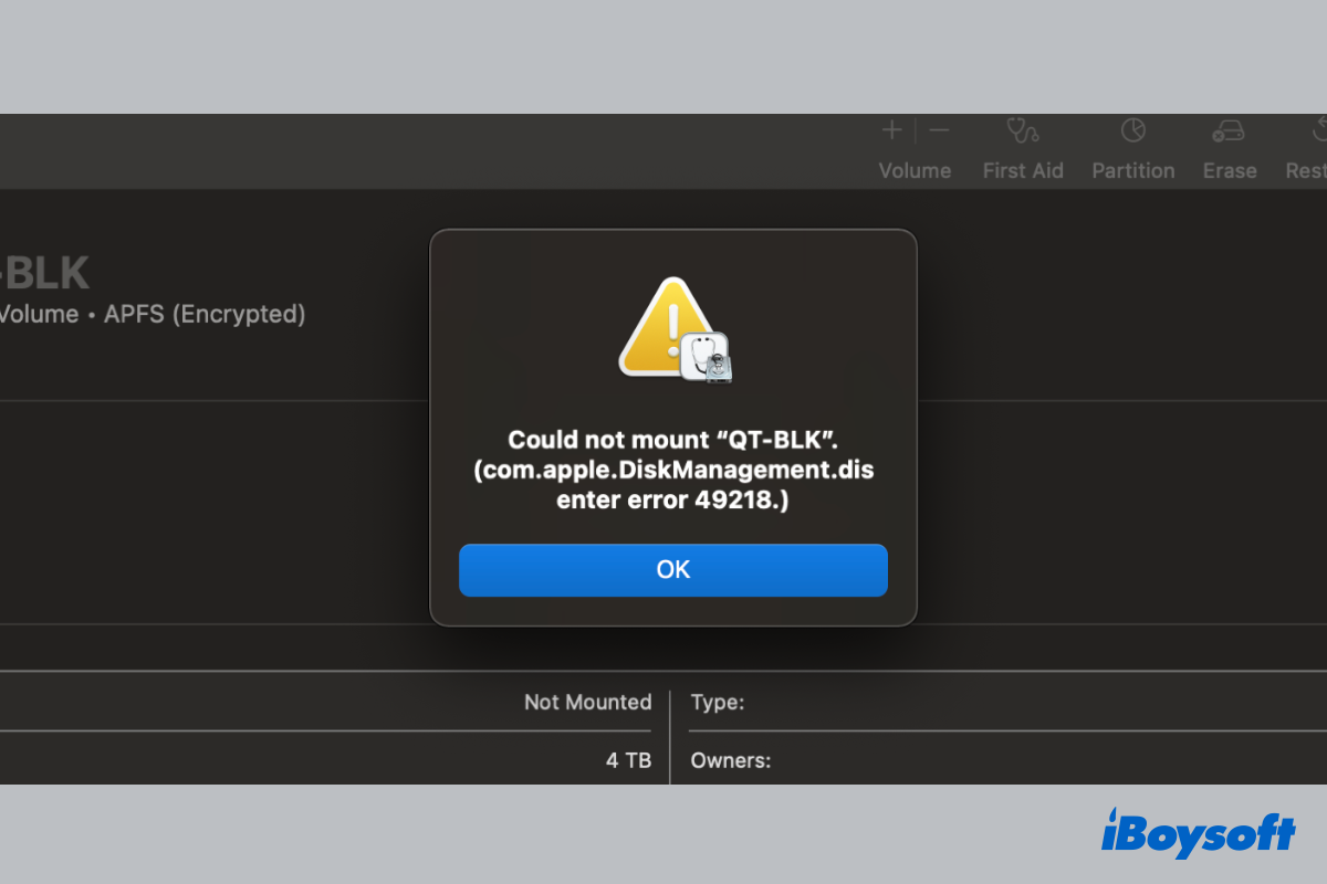 com.apple.diskmanagement.disenter error 49218
