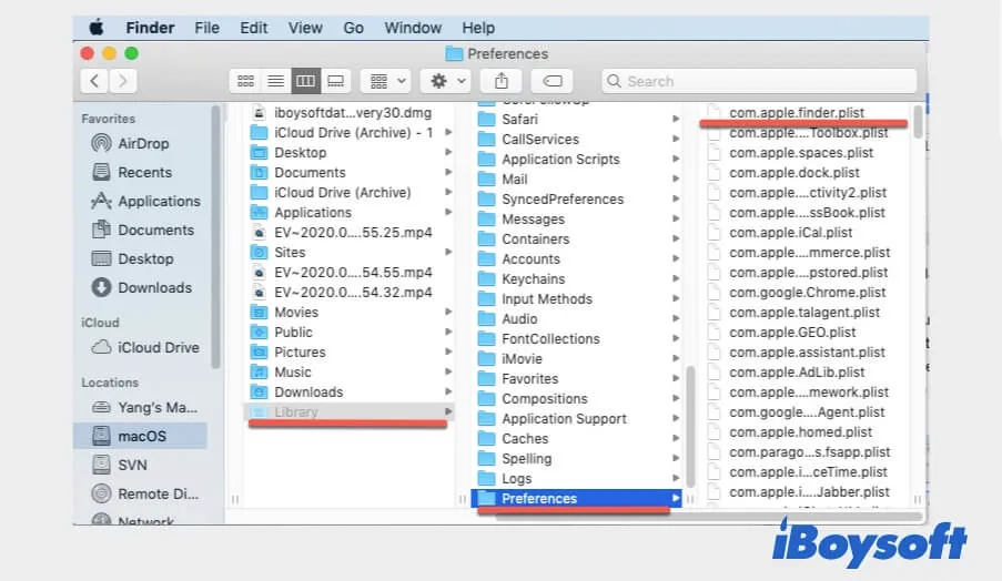 Find the Finder PLIST file in the Library folder