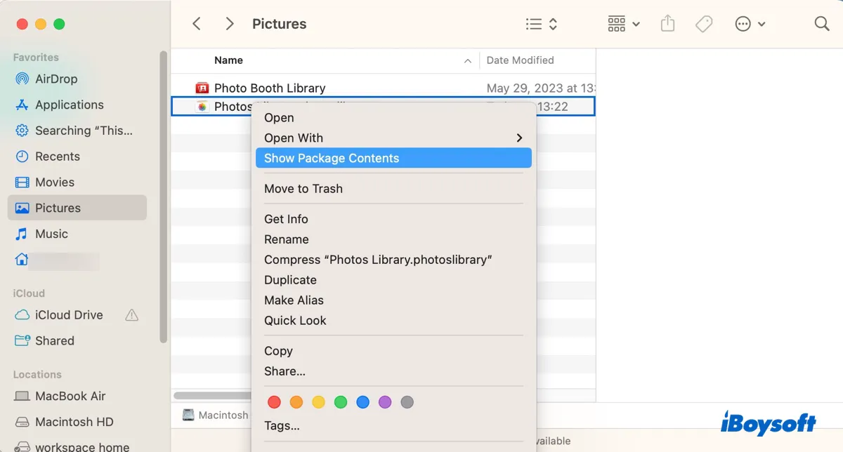 Open the Photos Library on Mac