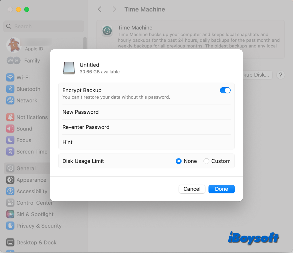Time Machine-Backup Sonoma verschlüsseln