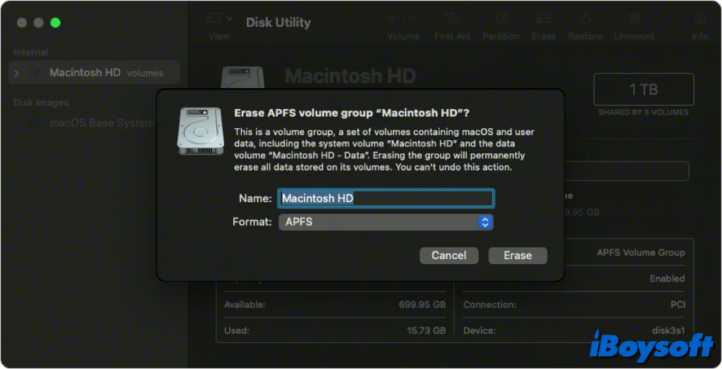 Löschen des Startvolumes im Wiederherstellungsmodus