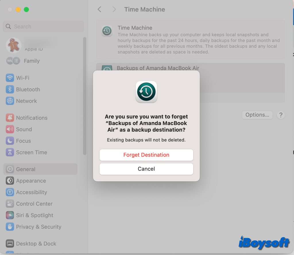 Time Machine-Diskette entfernen Sonoma