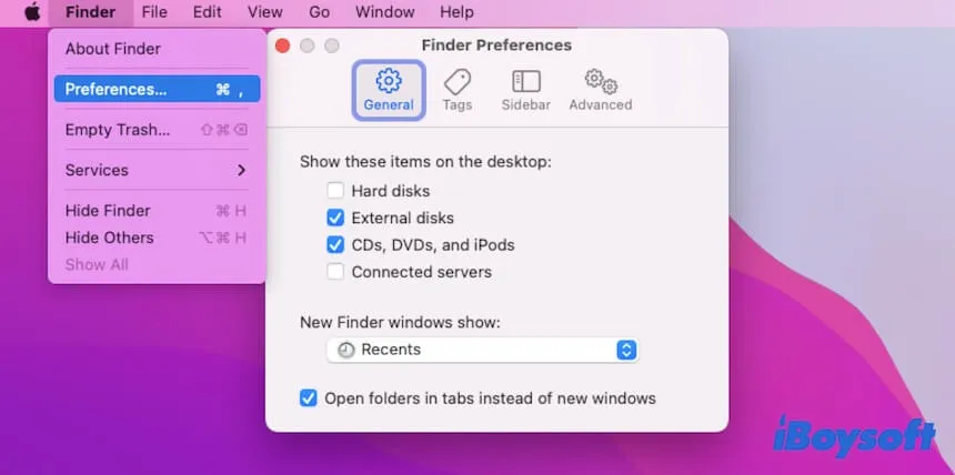 show external disks on the desktop