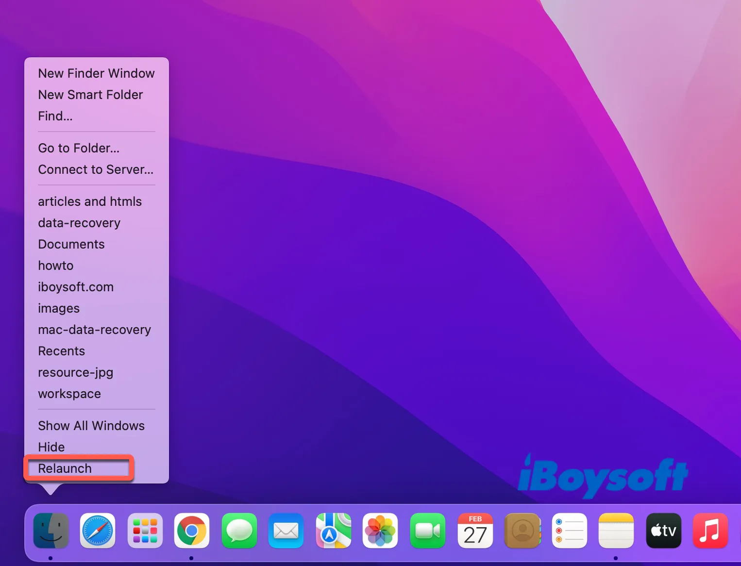 force quit Finder from Dock