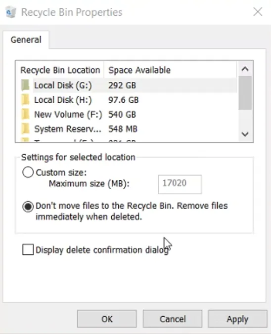 how to disable Recycle Bin