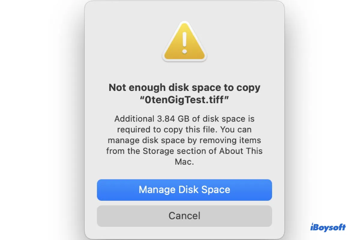 Résoudre le manque d'espace disque pour copier sur Mac