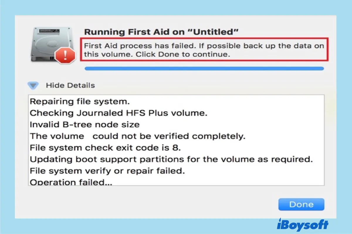Disk Utility First Aid failed on external hard drive