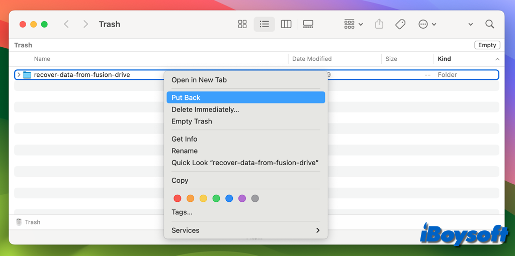 Macのゴミ箱からファイルを戻す