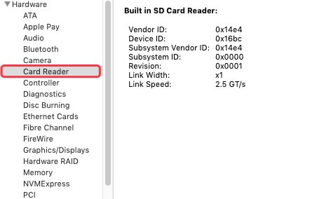 Encuentra información del lector de tarjetas SD en Mac