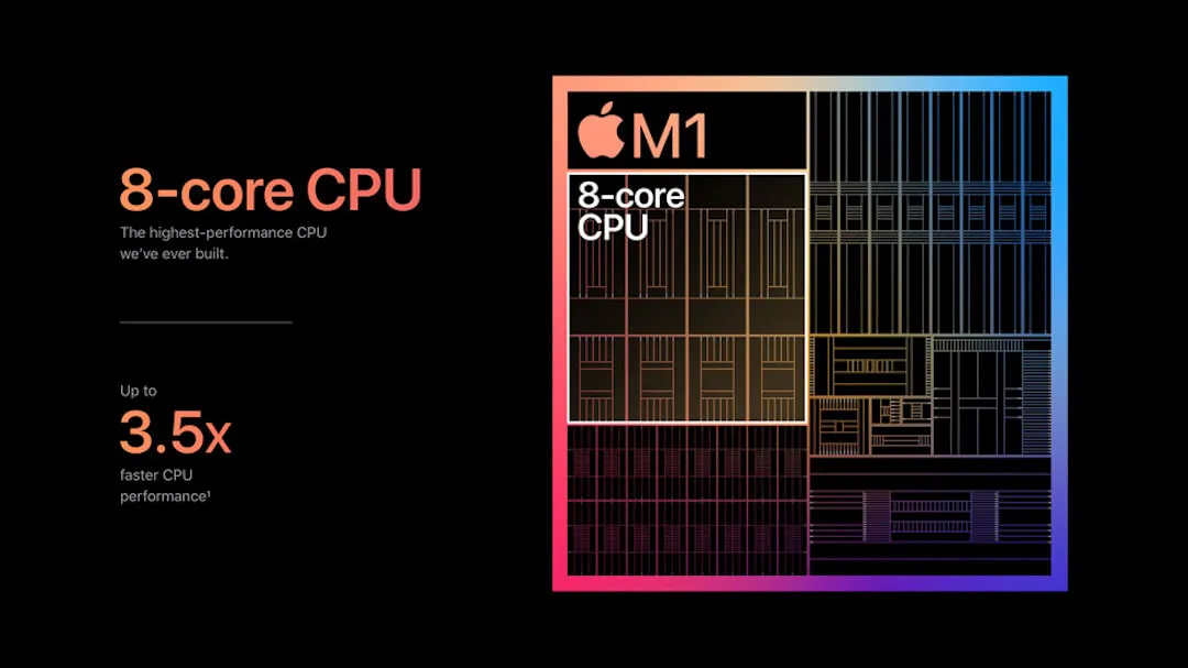 Apple M1 chip 8 core CPU