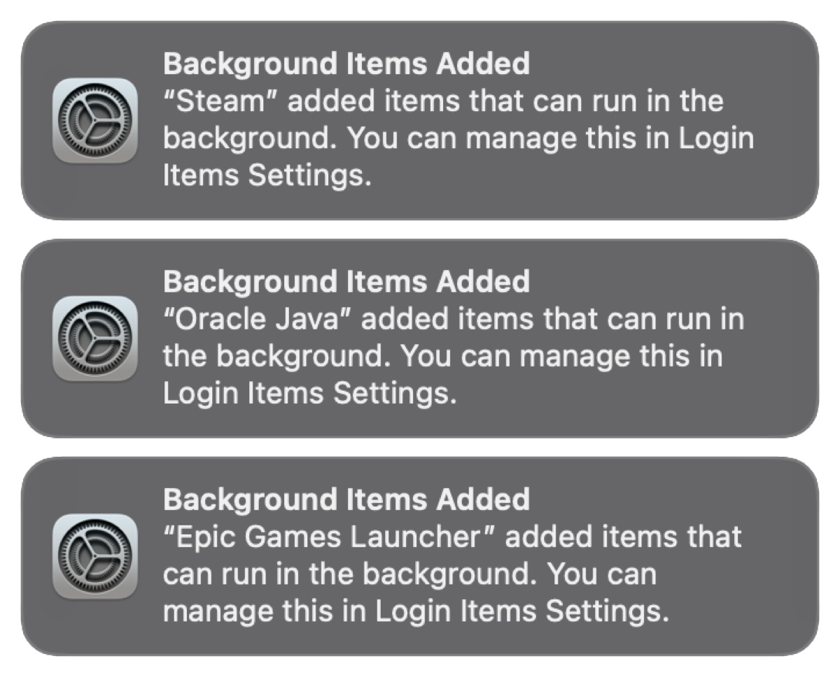 Background Items Added notifications on macOS Ventura
