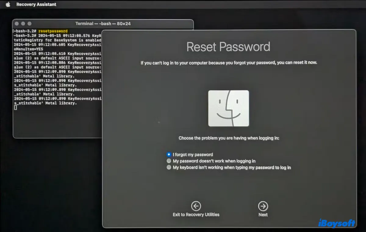 Reset password in Terminal