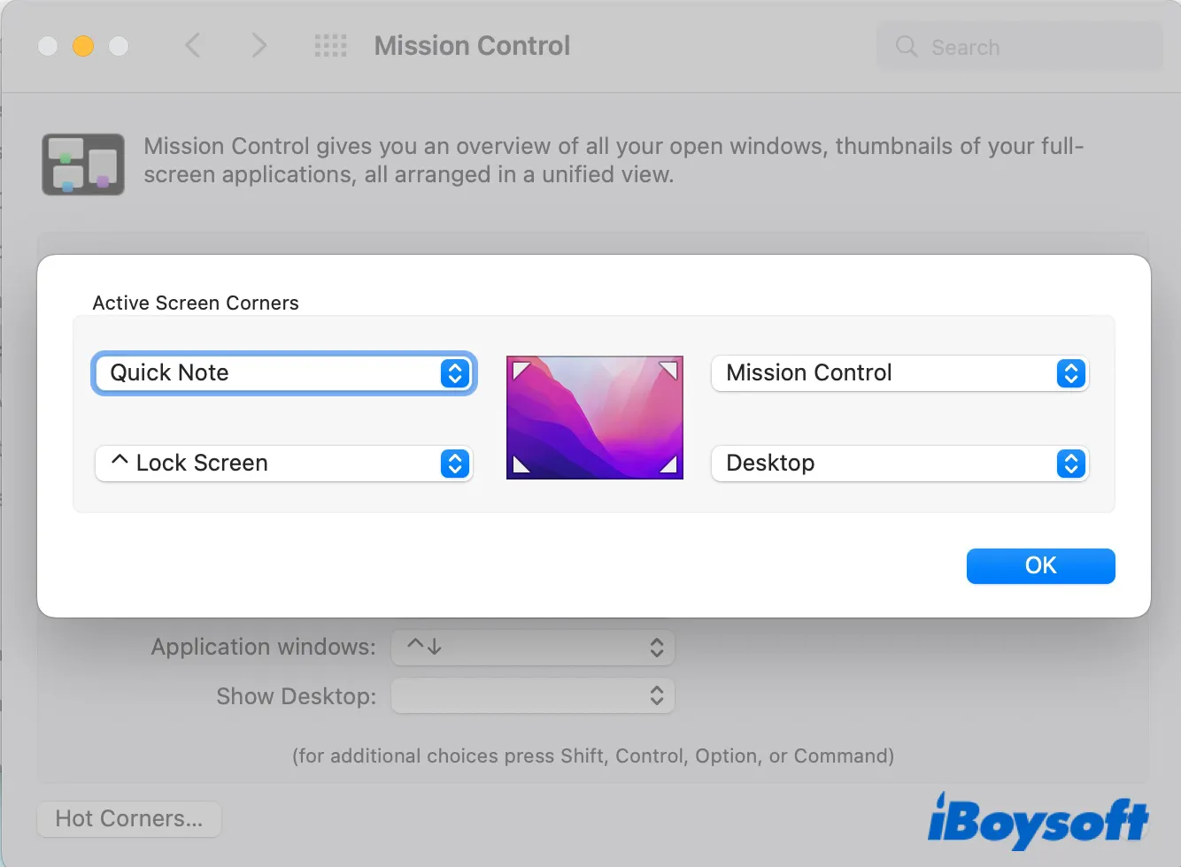 Set Hot Corners to minimize all windows on Mac