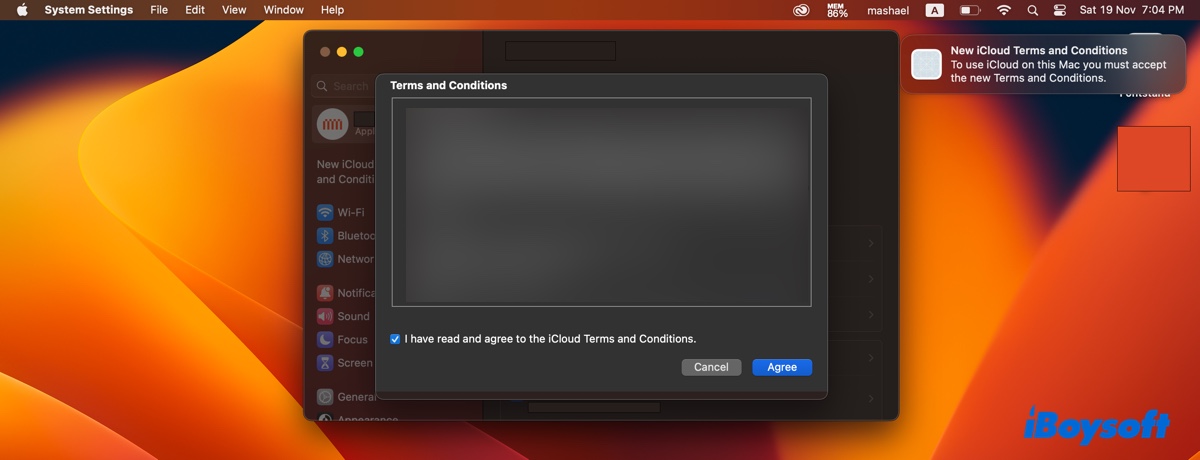 Nuevo Acuerdo de Términos y Condiciones de iCloud sigue apareciendo en Mac