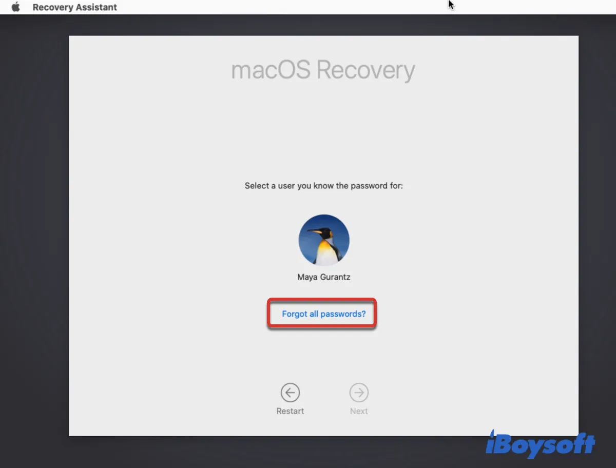 Reset login password in macOS Recovery