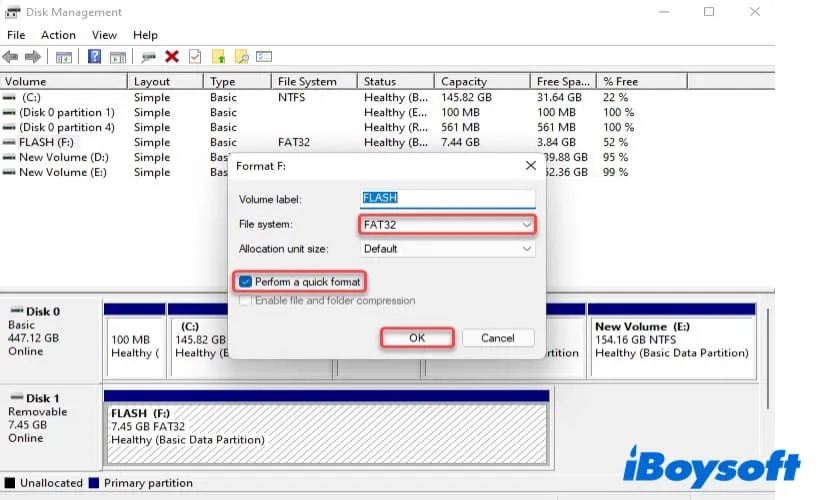 format RAW USB drive using Disk Management