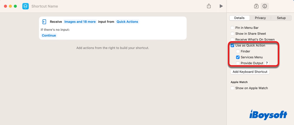 Neue Verknüpfungen zum Kontextmenü auf dem Mac hinzufügen