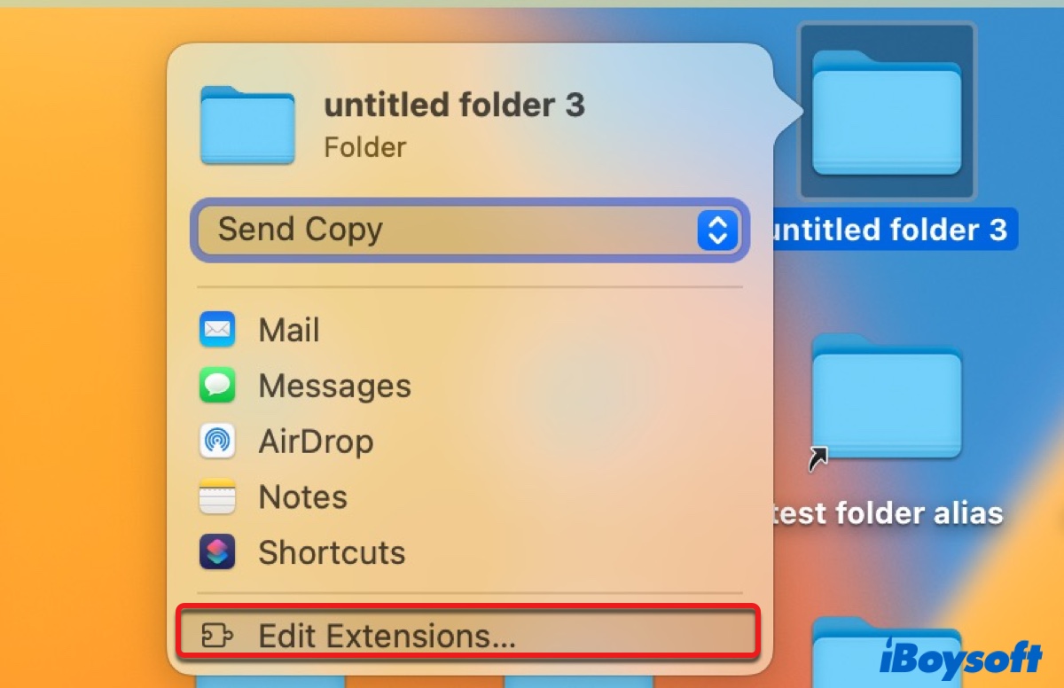 Anpassen des Freigabe-Kontextmenüs auf dem Mac