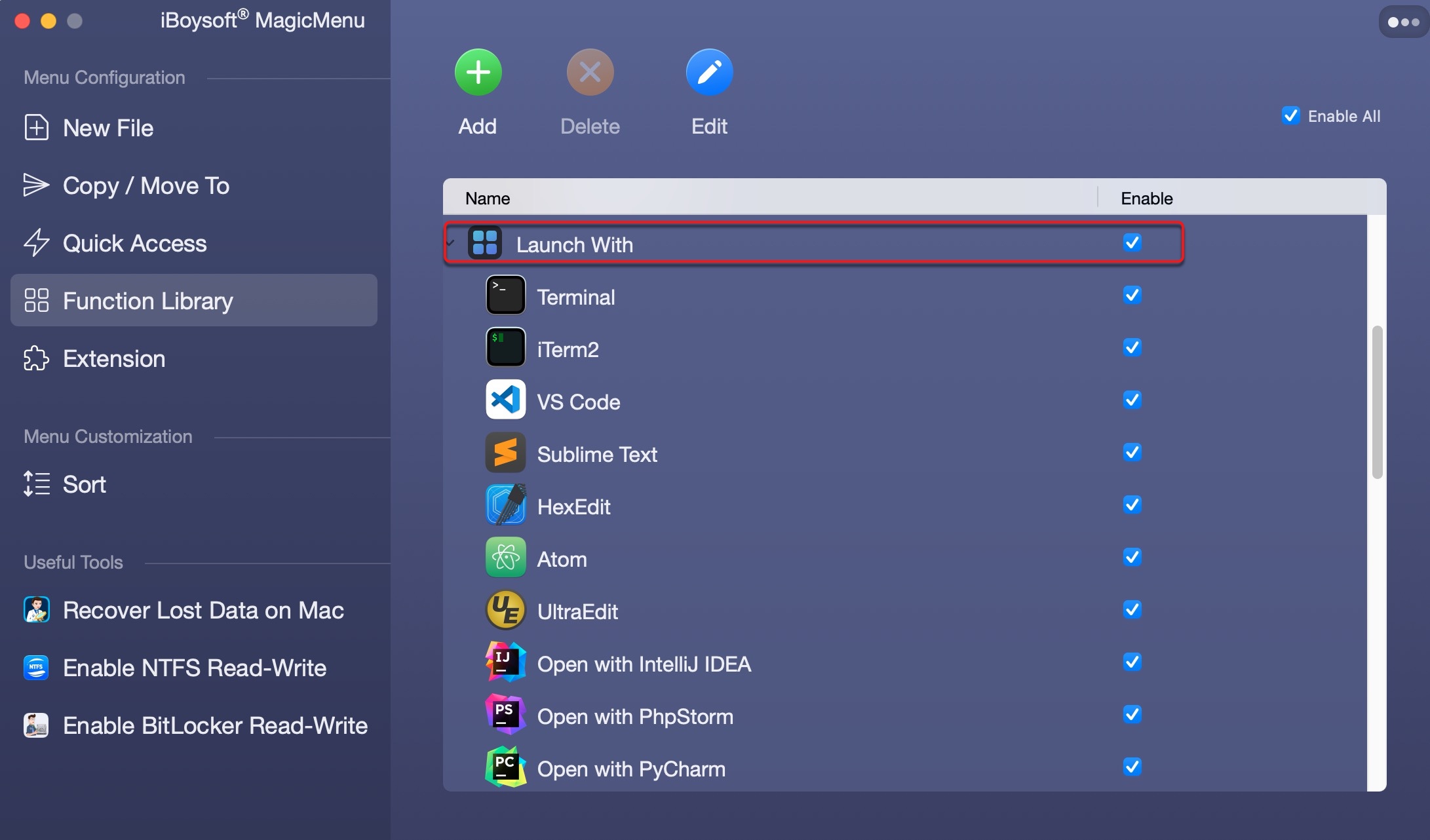Öffnen mit VS Code und anderen Apps zum Rechtsklickmenü auf dem Mac hinzufügen