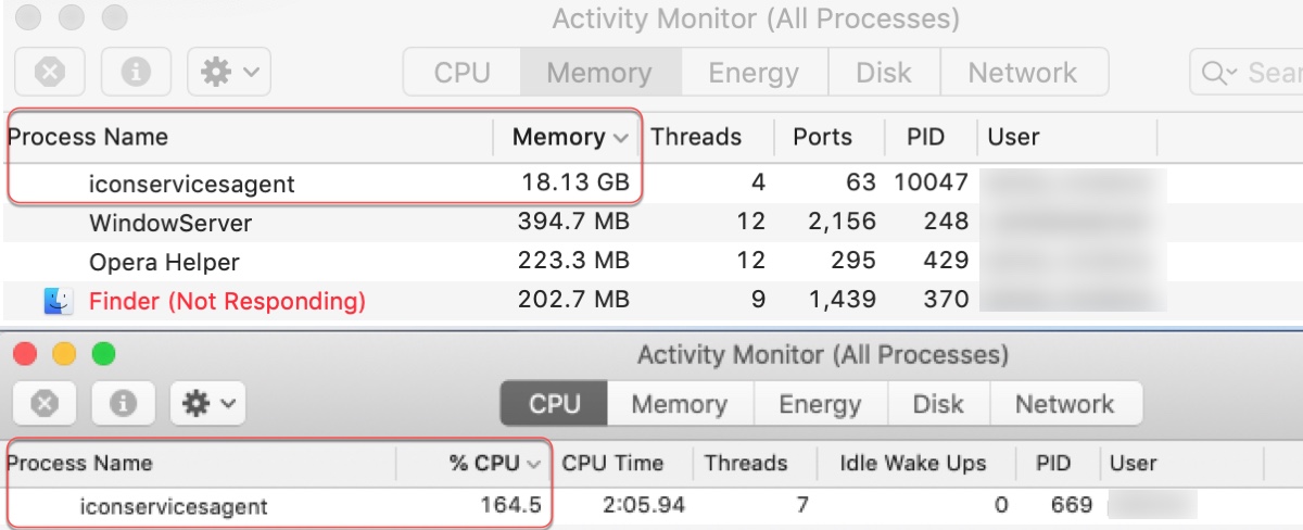 O iconservicesagent usando uma grande quantidade de RAM e CPU no Mac