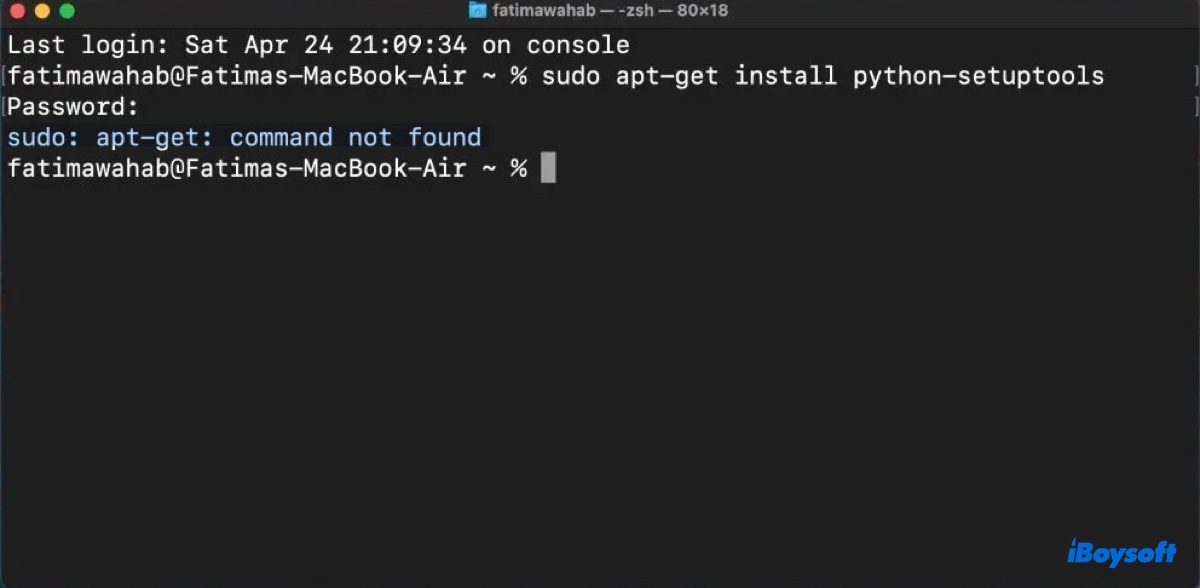 The error that reads apt get command not found on Mac