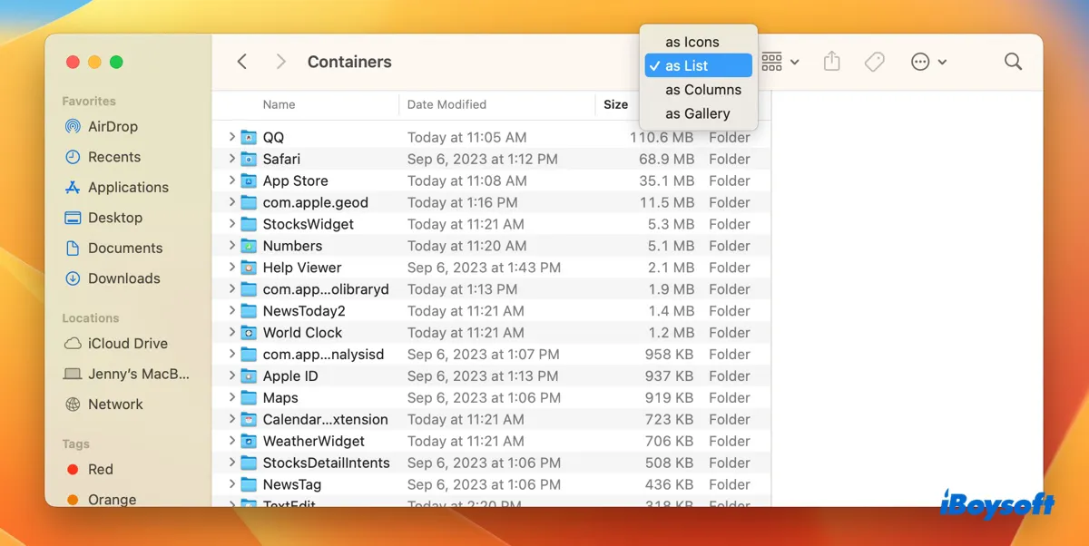 How to find large files in the Containers folder that are use space on Mac