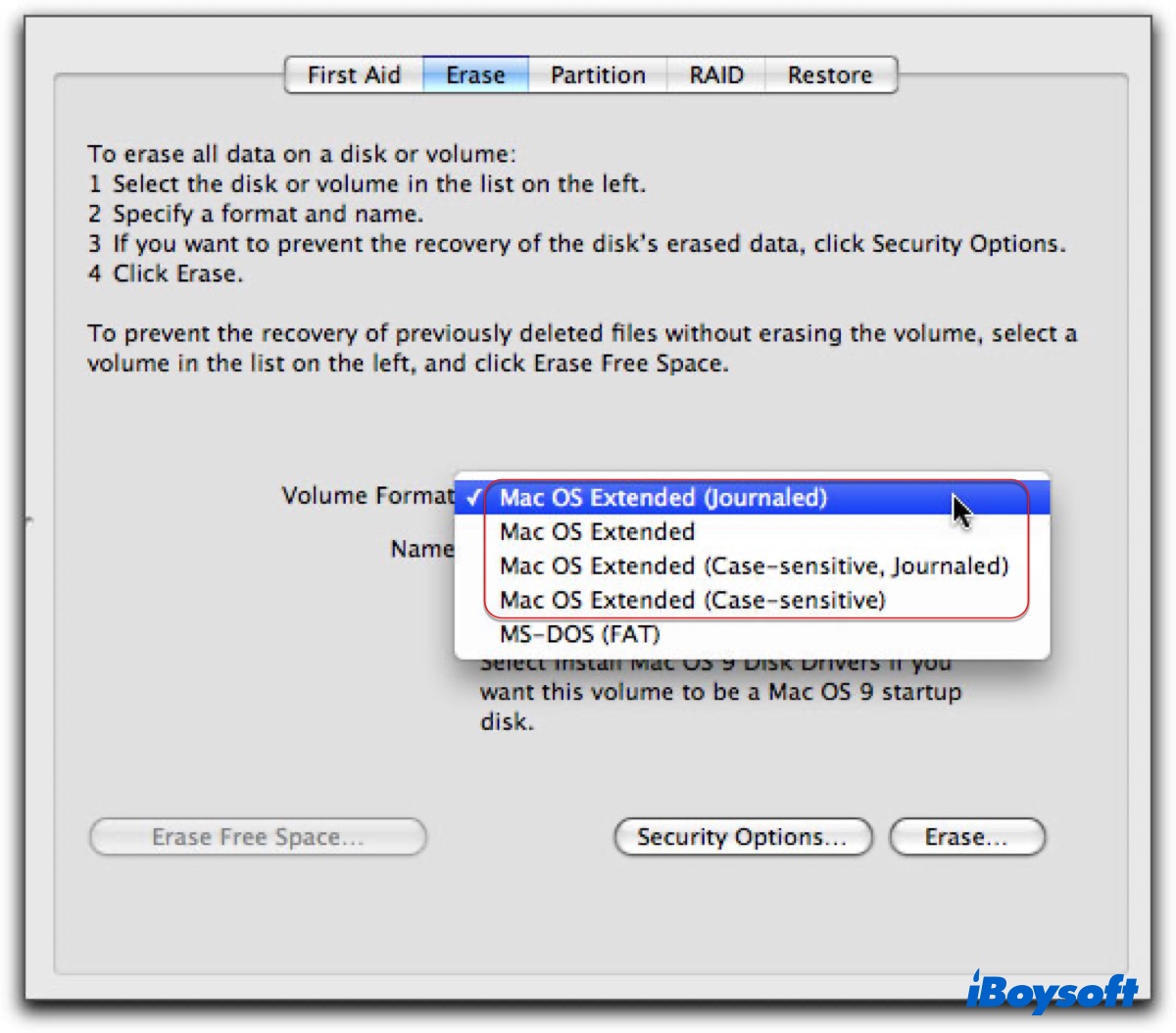 Mac OS Extended Journaled no Utilitário de Disco em um OS X antigo