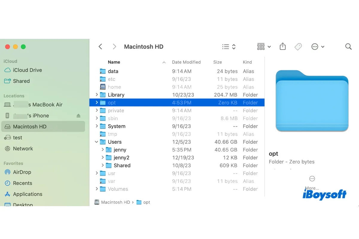 Opt folder on Mac