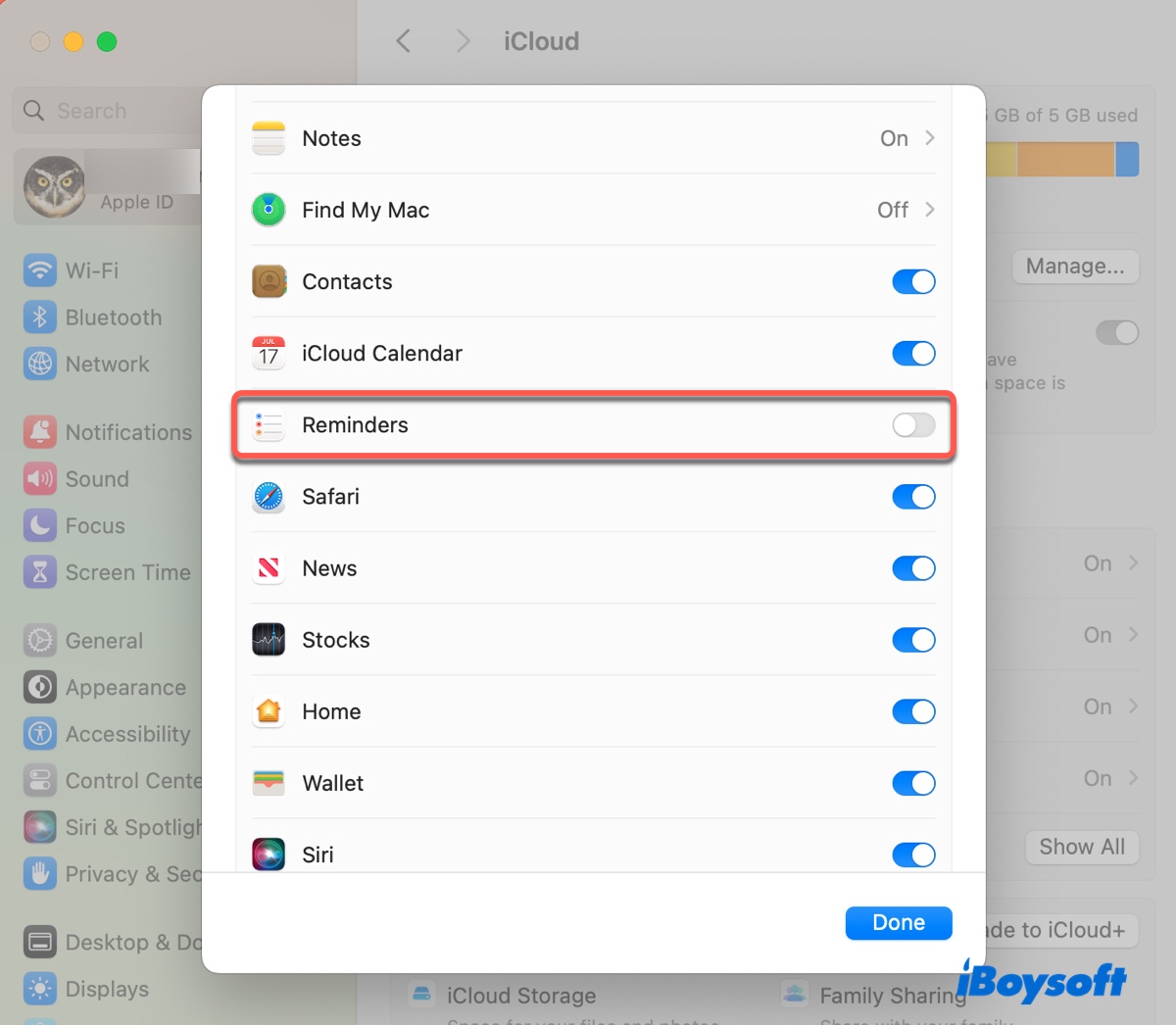 Stop Reminders from syncing with iCloud