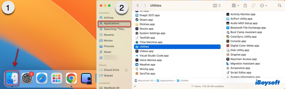 How to access Utilities folder on Mac via Finder