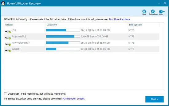 BitLocker data recovery software main interface