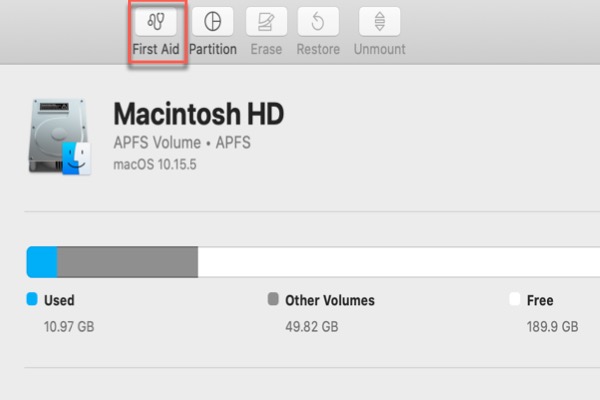 Erste Hilfe ausführen um die Festplatte auf dem Mac zu reparieren