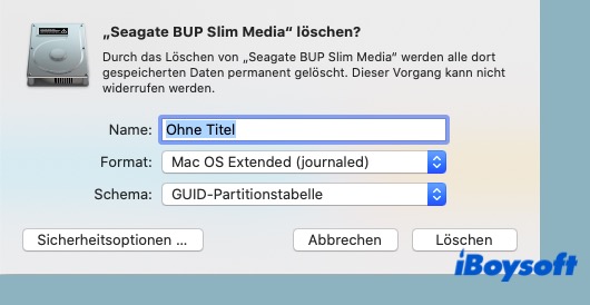 Externe Festplatte im Festplattendienstprogramm Mac formatieren