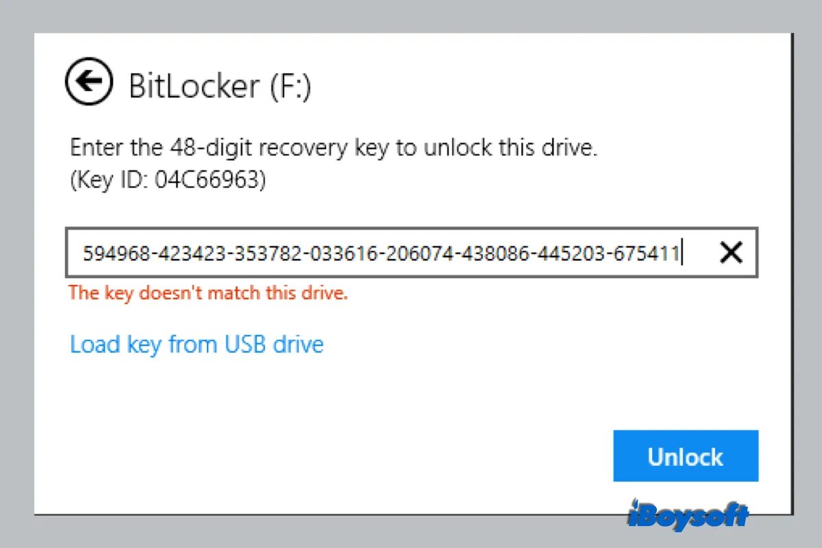 BitLockerがパスワードまたは回復キーを認識しない