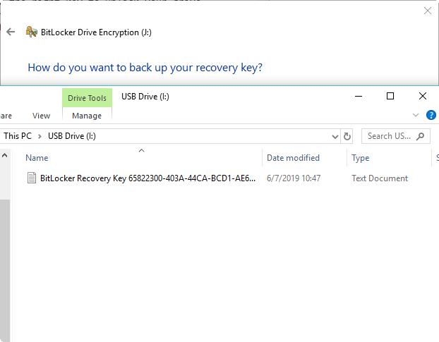 Clave de recuperación de BitLocker en una unidad USB