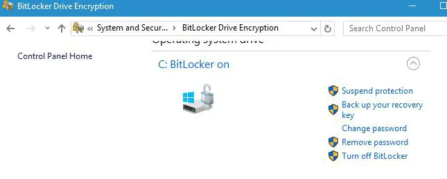 BitLockerの保護を一時停止