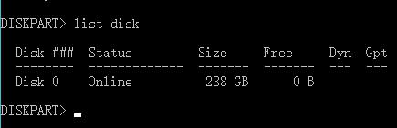 Listar discos con el comando diskpart