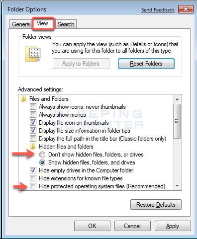 the View tab in Windows 7
