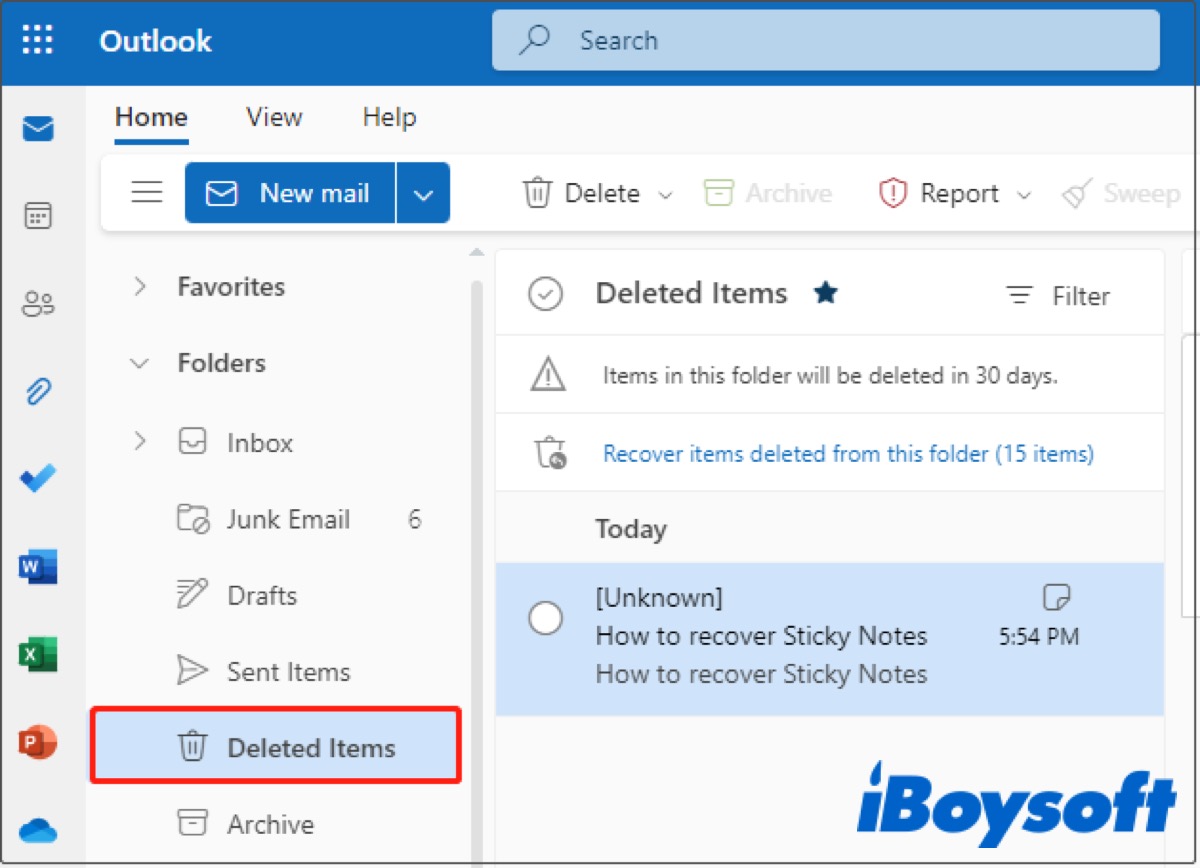 Check the Sticky Notes folder in Outlook