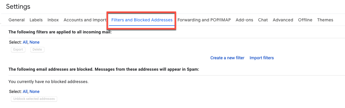 check Gmail filters settings