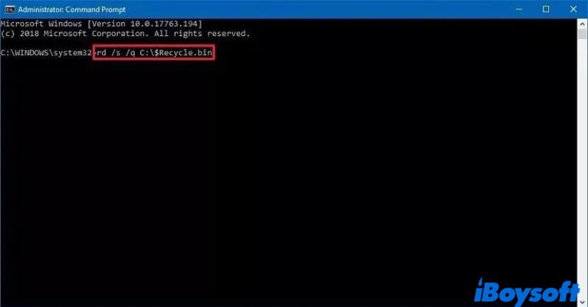 fix corrupted Recycle Bin with Command Prompt