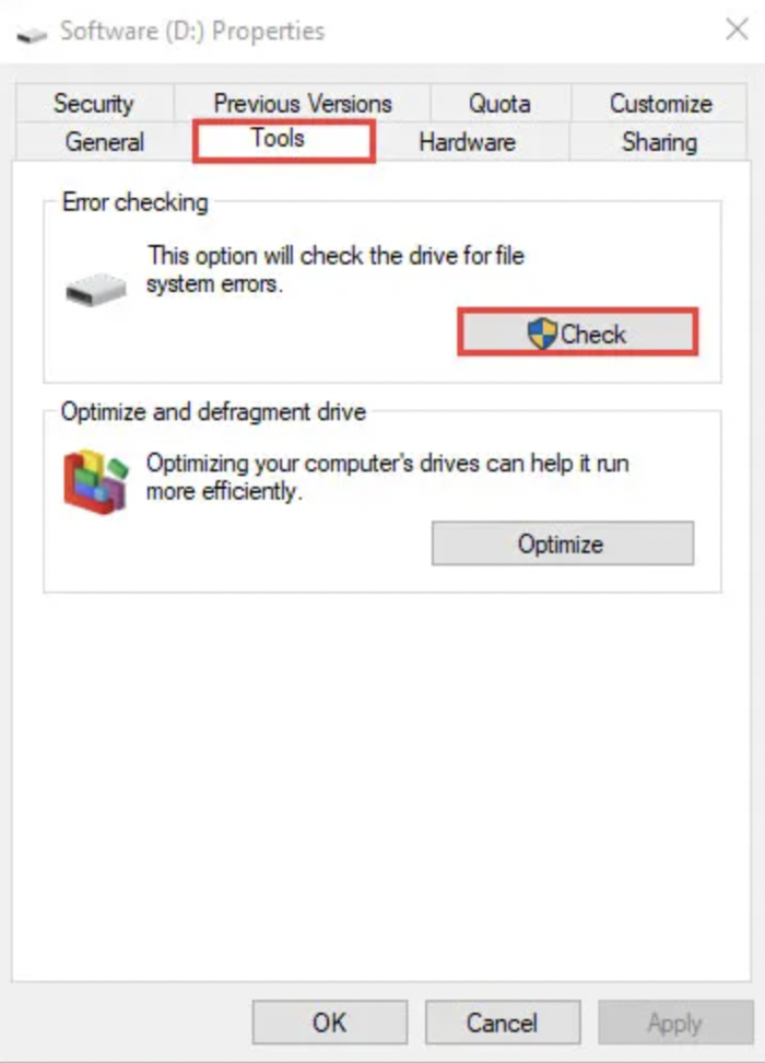Check and repair disk errors in Windows