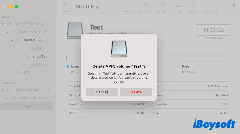 apagar volume no Utilitário de Disco no Mac