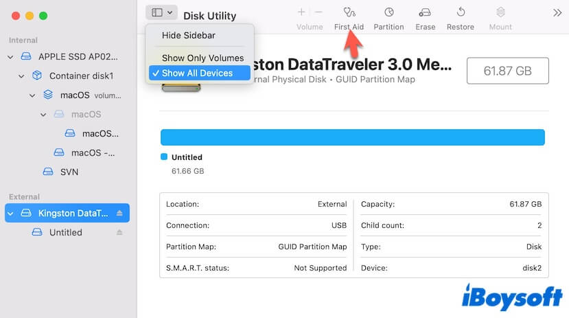 Vérifier le disque avec les Premiers secours