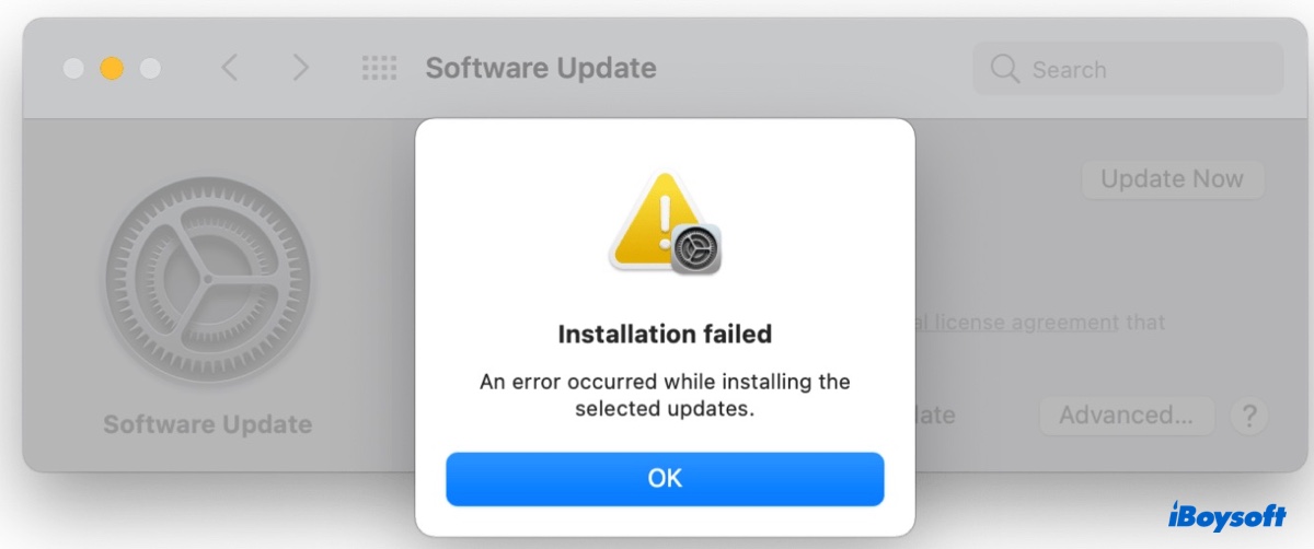 The error that reads An error occurred while installing the selected updates