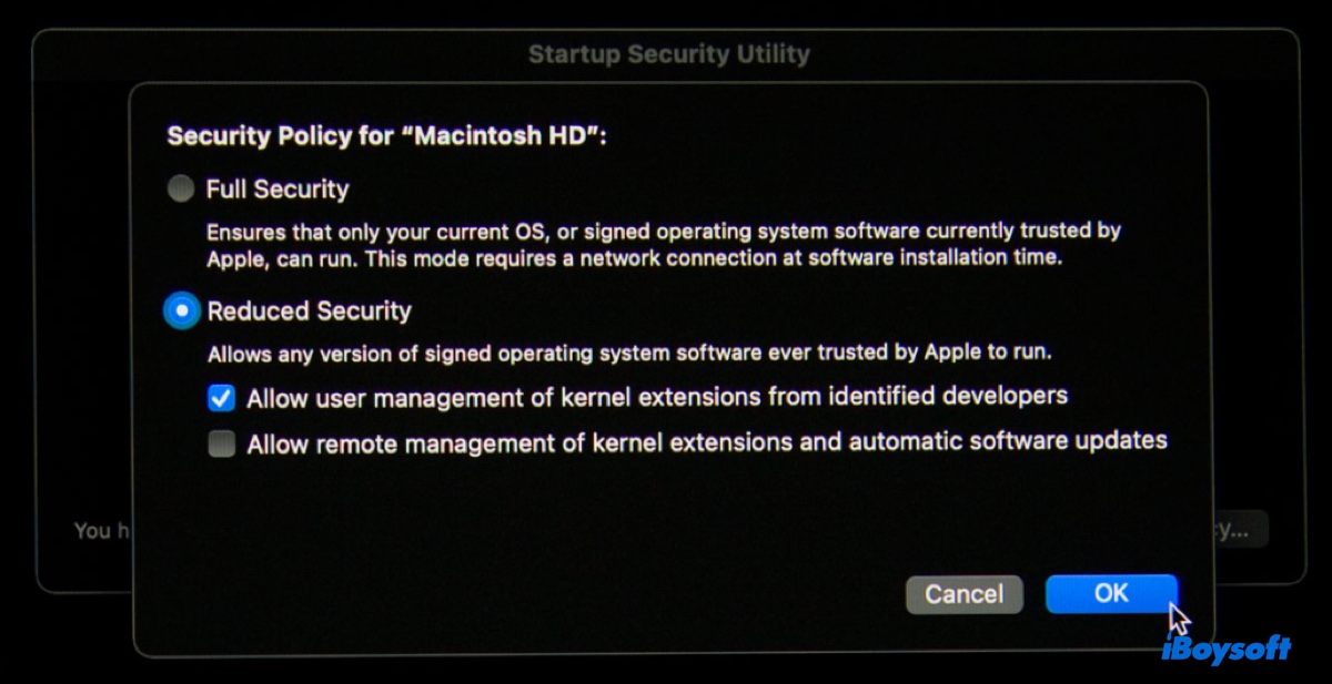 Cómo configurar la seguridad reducida en un Mac M1