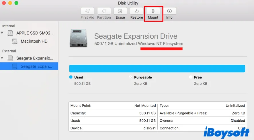check the formatting of the external drive in Disk Utility