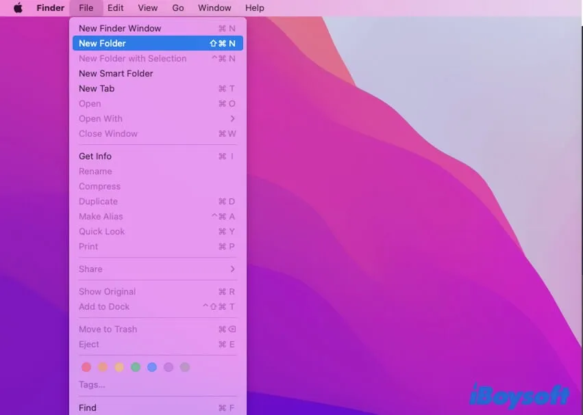 crear una nueva carpeta en Mac con el menú Finder